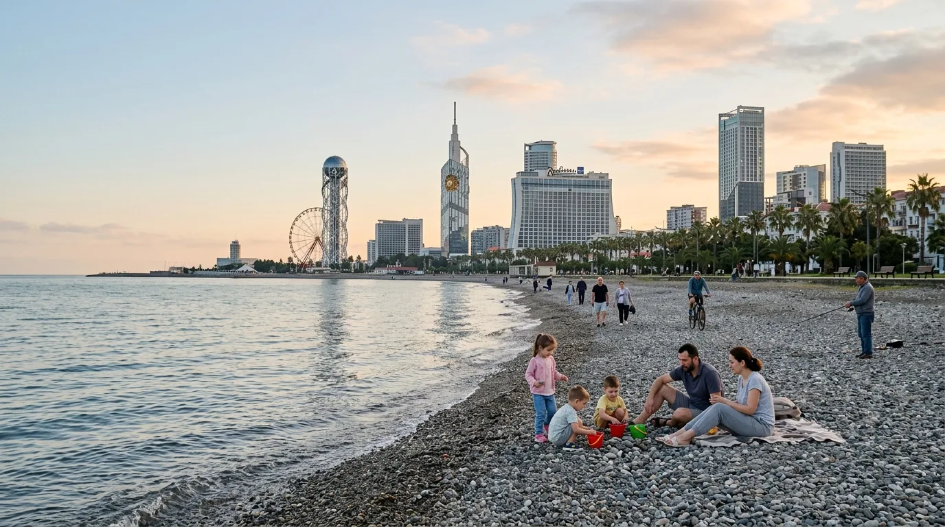 Batumi beach and city skyline