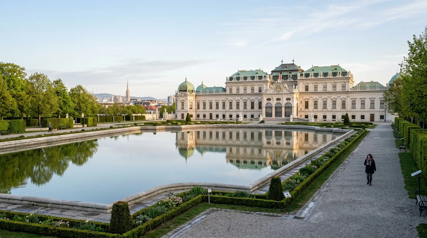 Belvedere Palace reflected in pond in Vienna