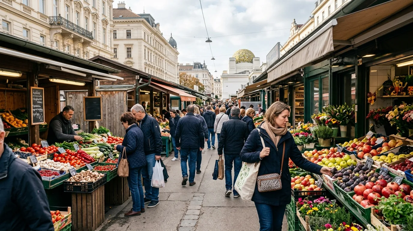 Traveler exploring Naschmarkt in Vienna