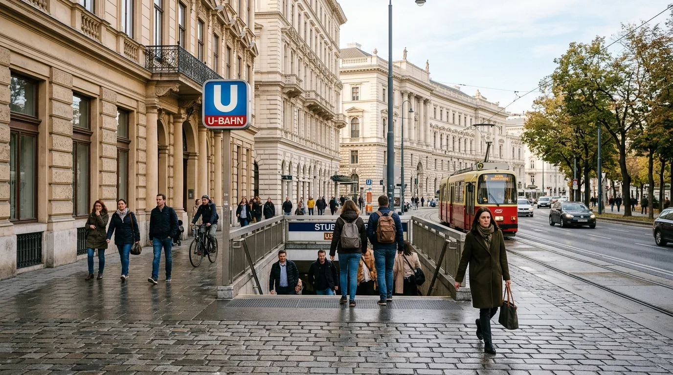 Vienna U-Bahn entrance street scene