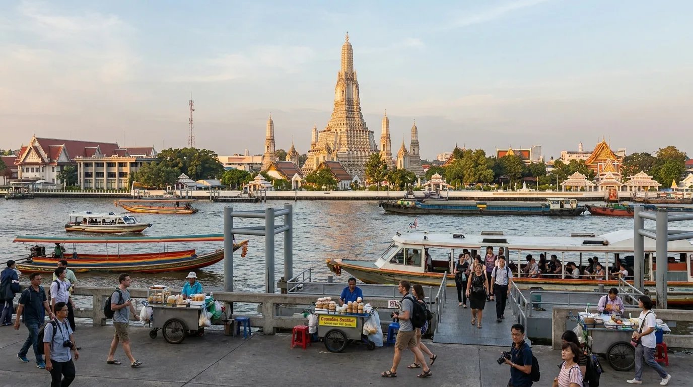 Wat Arun across river in Bangkok
