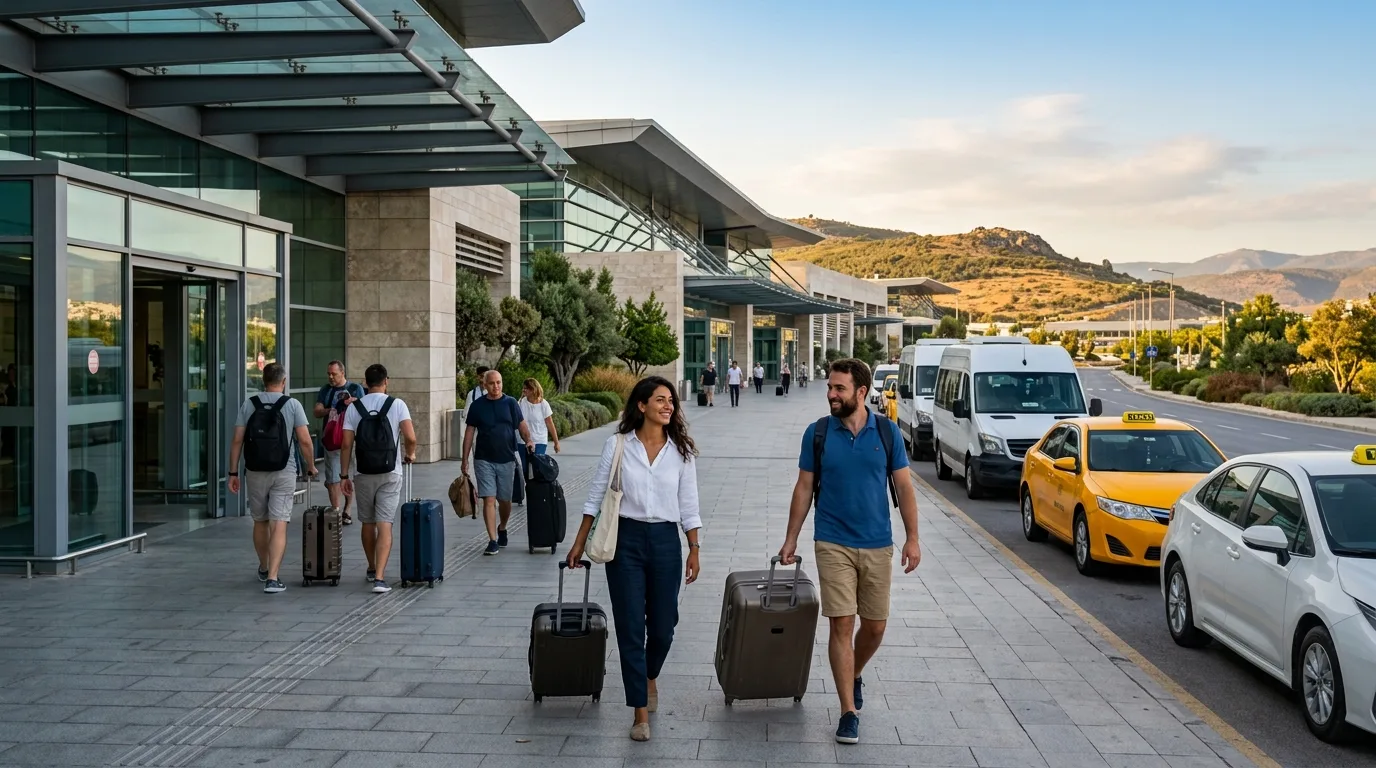 Travelers arriving at airport in Bodrum