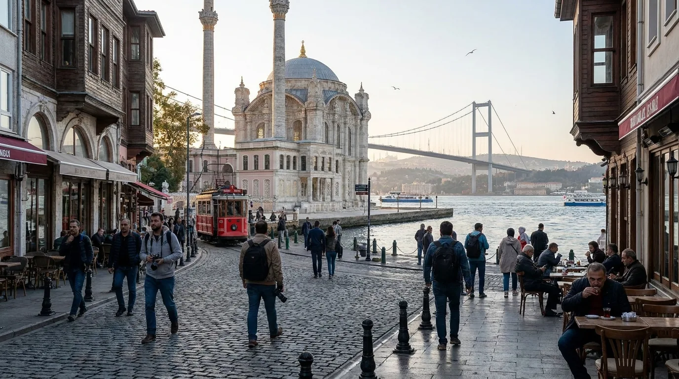 Ortakoy Mosque by Bosphorus Bridge in Istanbul