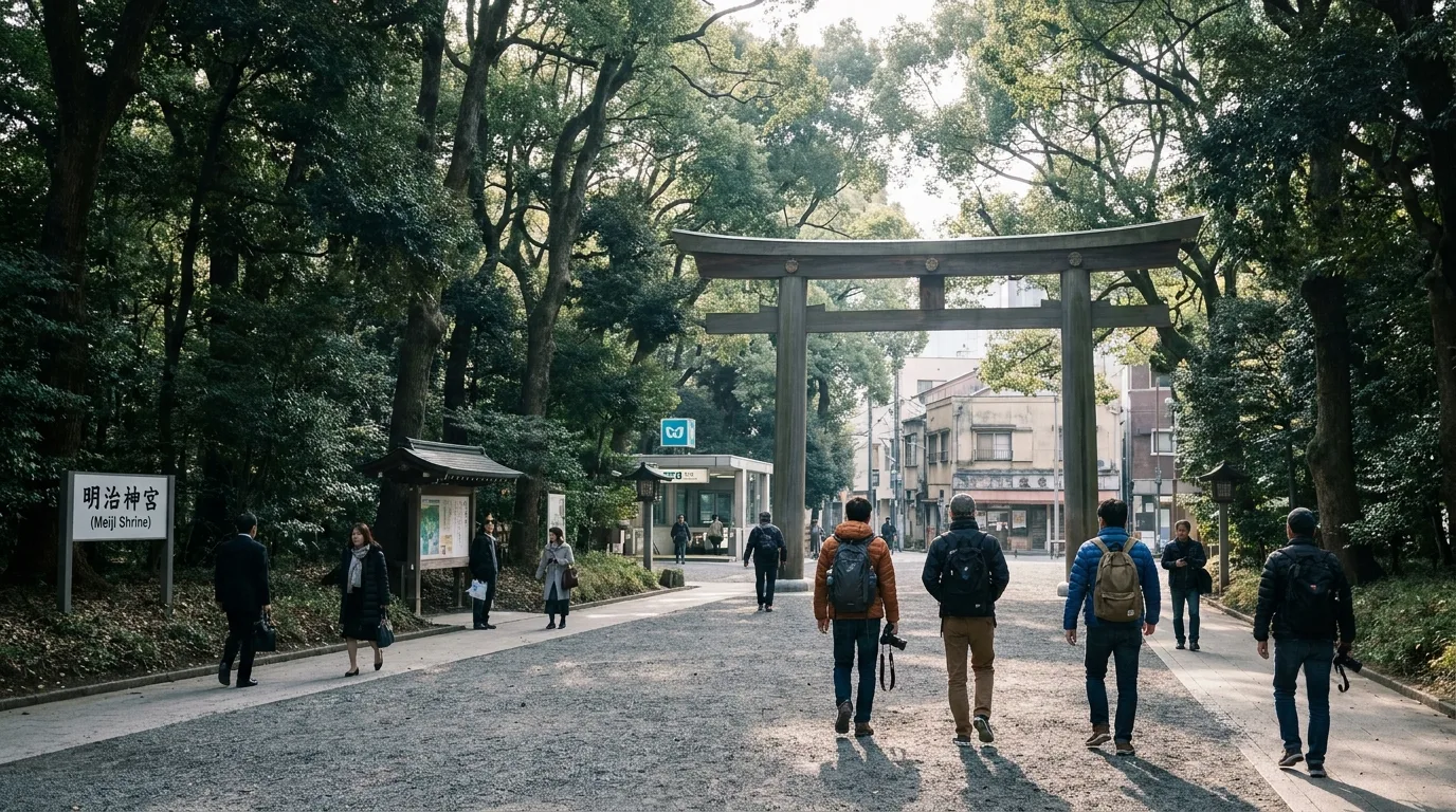 Walking through Meiji Shrine forest in Tokyo