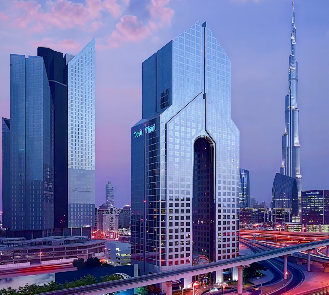 Dusit Thani Dubai exterior near Dubai World Trade Centre