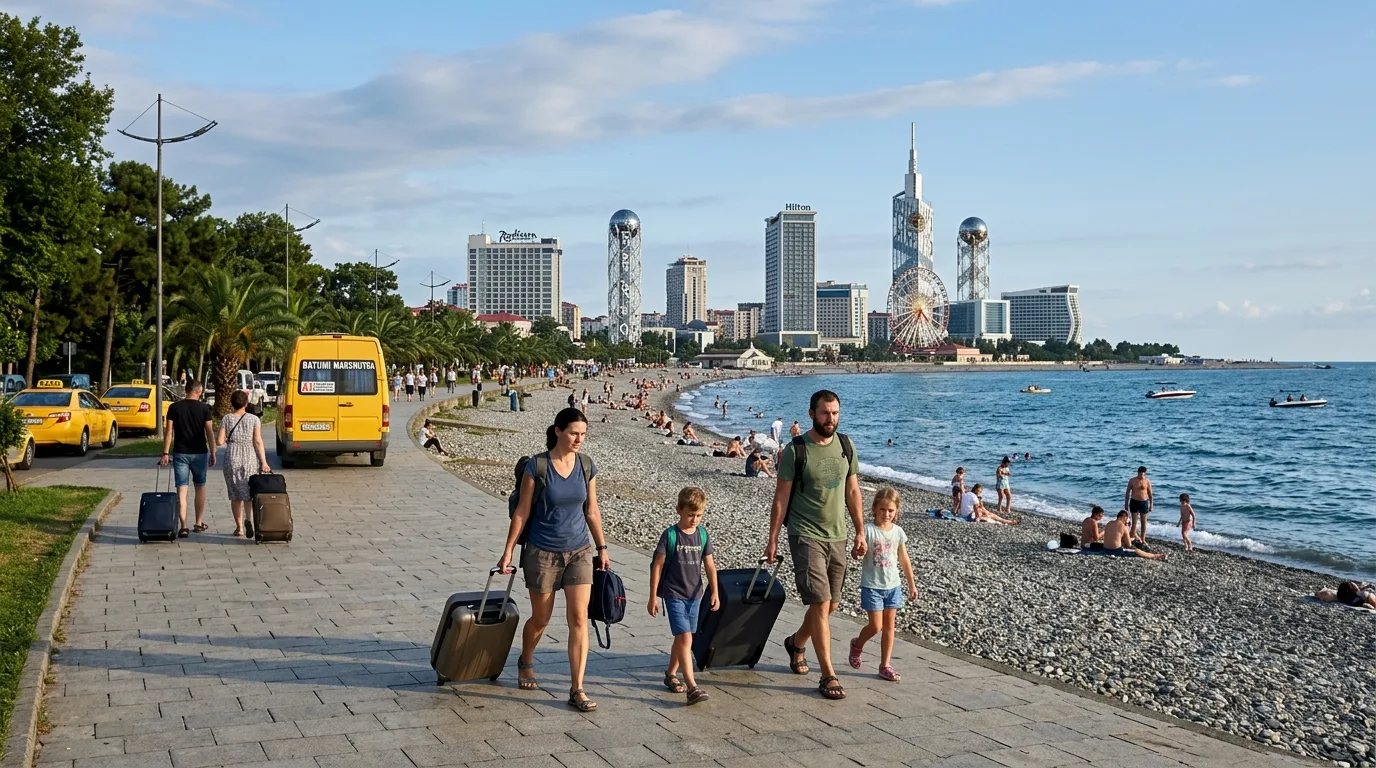 Families visiting Batumi beach