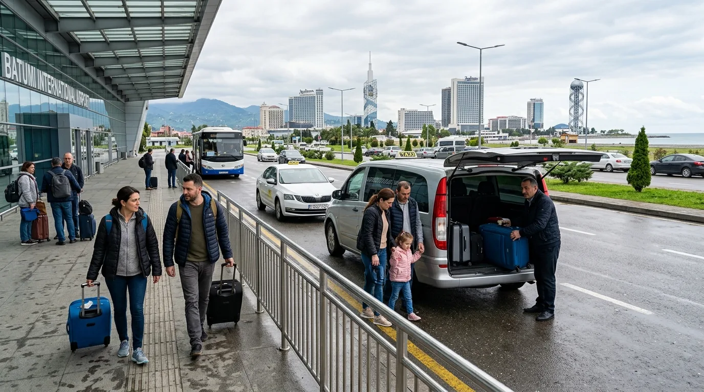 Taxi pickup at airport terminal in Batumi