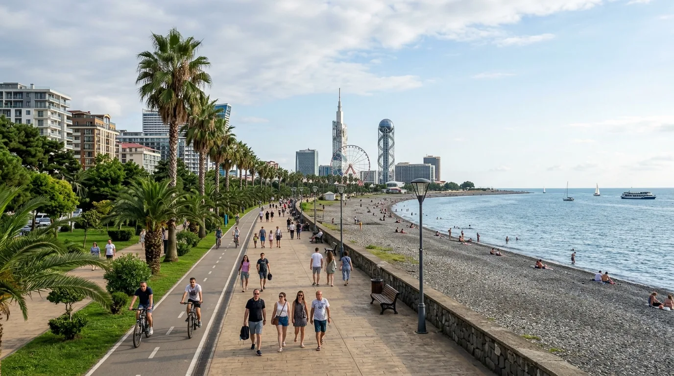 Batumi Boulevard promenade with sea