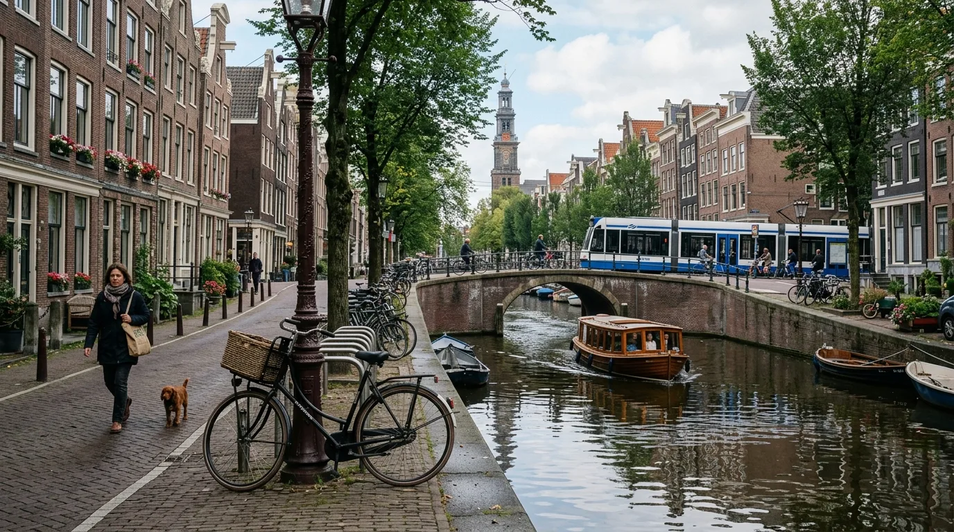 Jordaan canal street transit travel in Netherlands