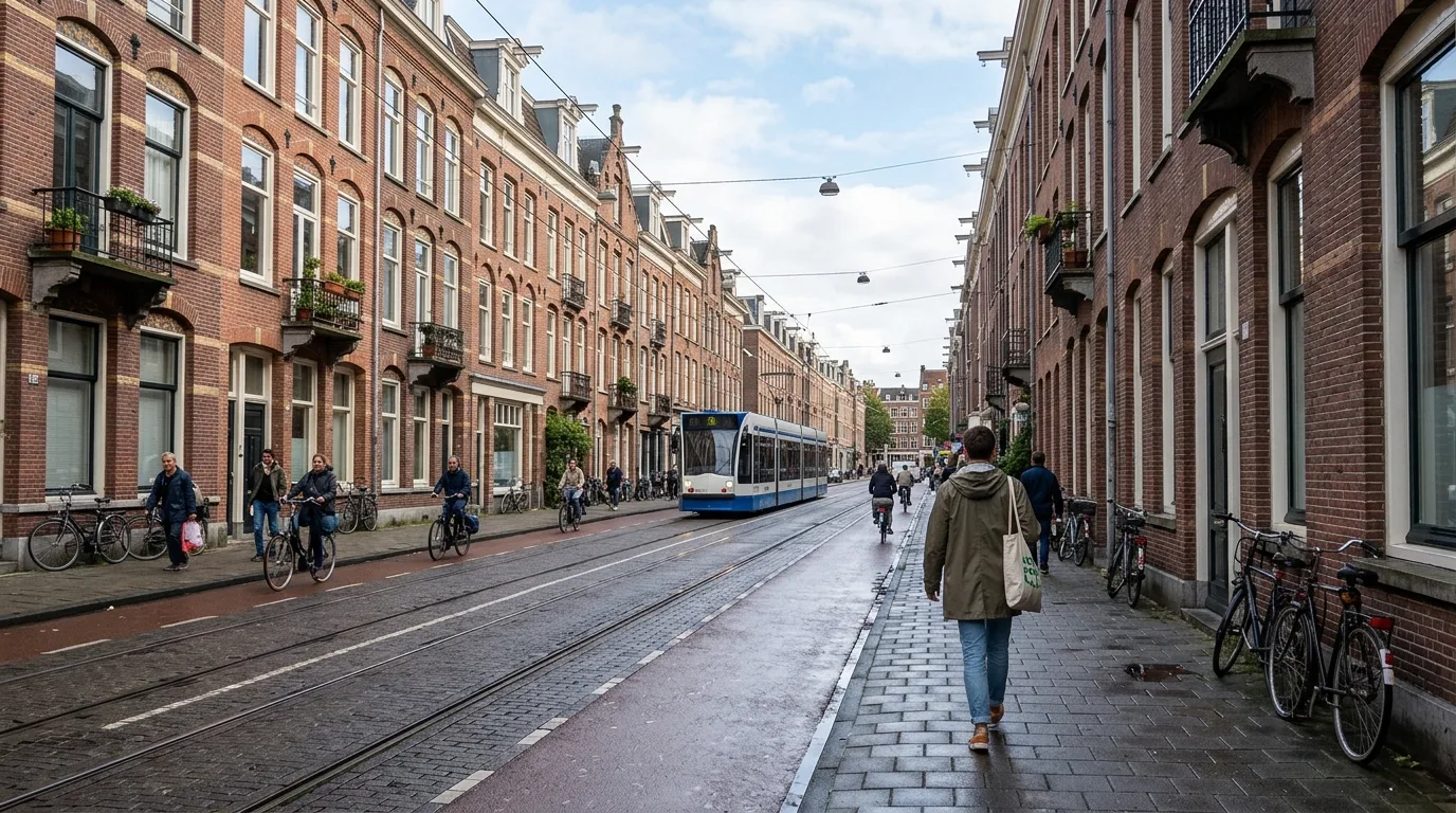 Traveler walking in Amsterdam in Netherlands