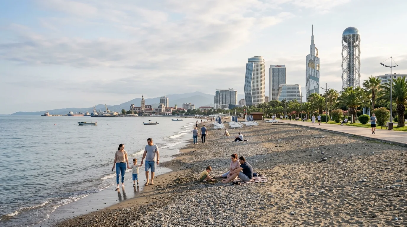 Batumi beach and city skyline