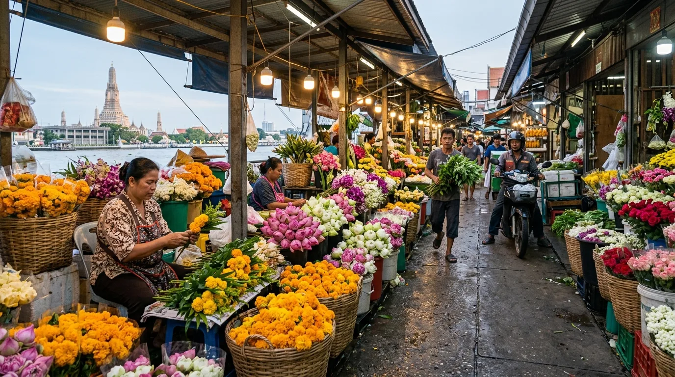 People shopping at flower market in Bangkok