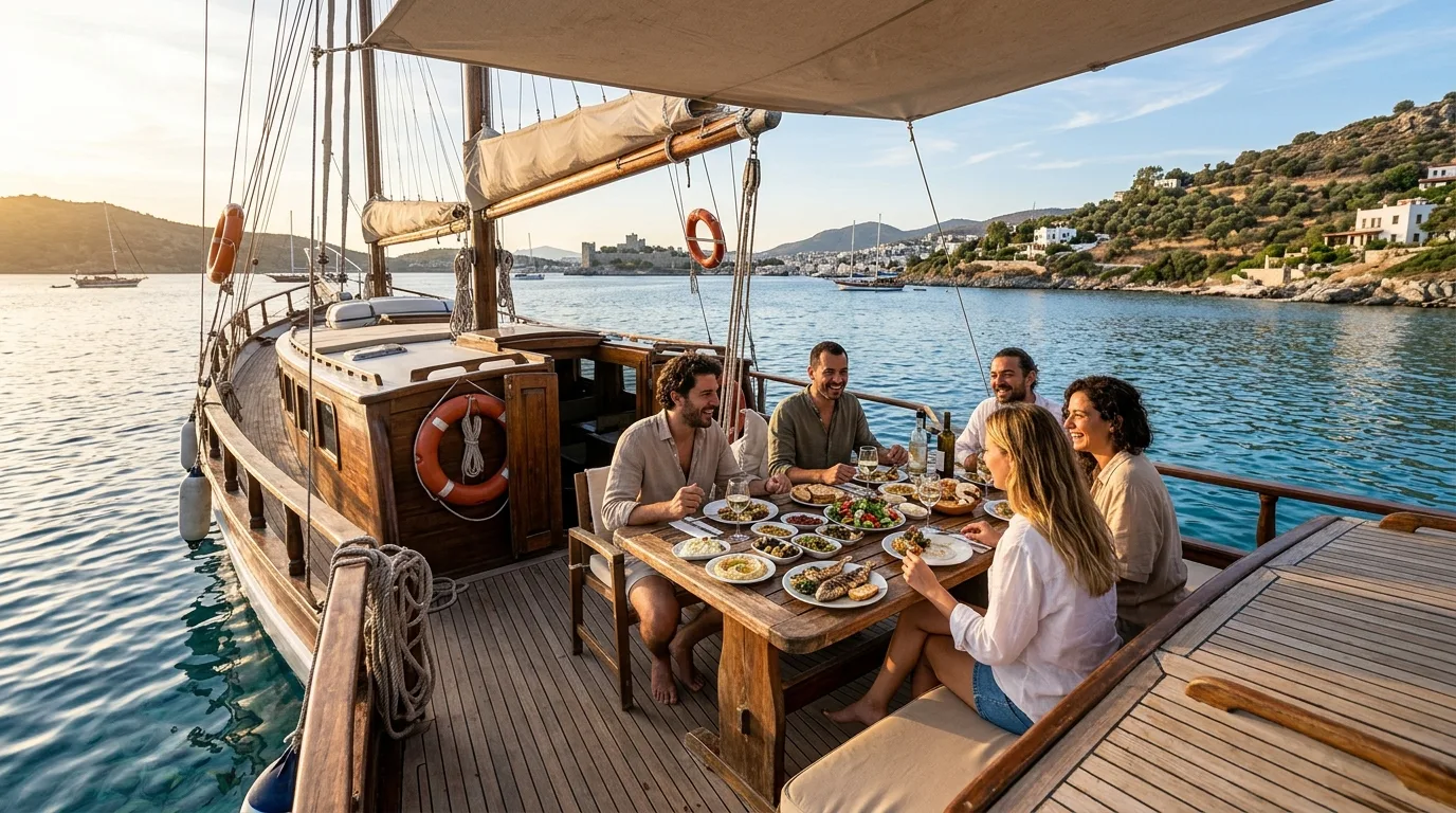Gulet lunch stop in Bodrum