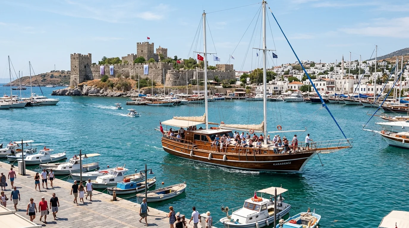 Wooden gulet departing Bodrum