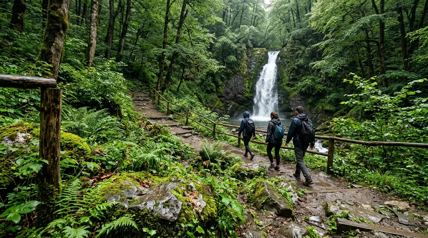 Forest trail with waterfall in Batumi