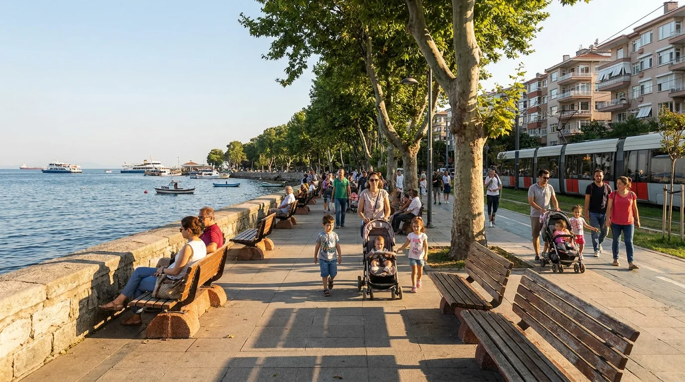 People walking along Moda coast in Istanbul