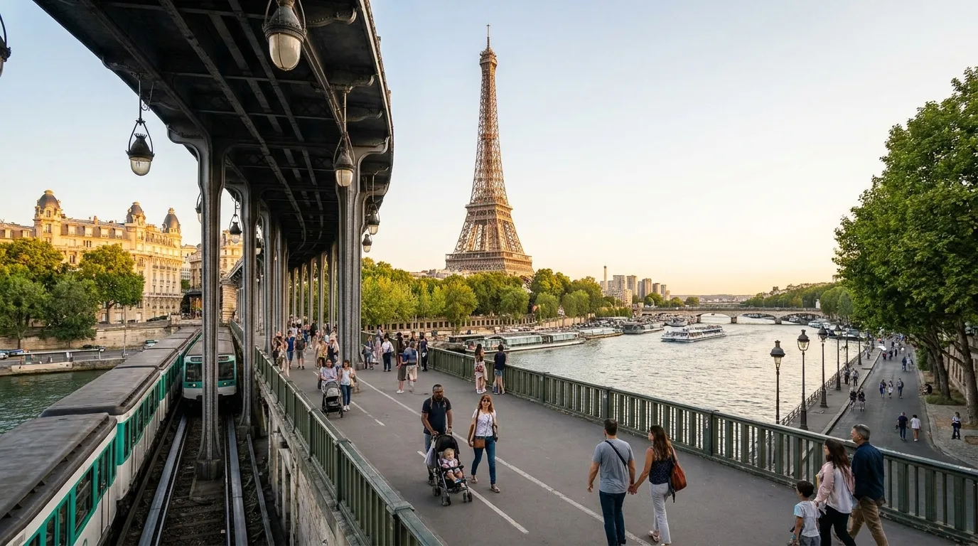 Eiffel Tower near Seine river in Paris