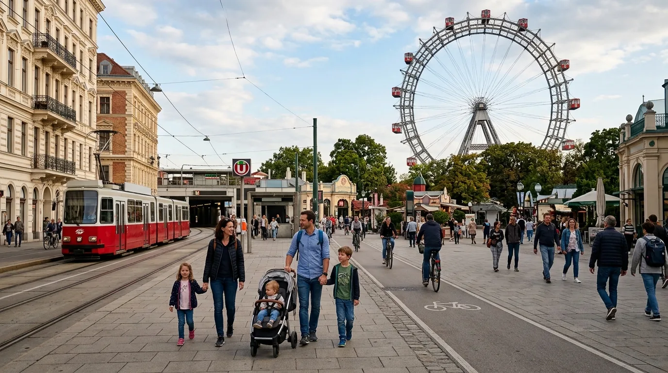 Family visiting Vienna Prater park