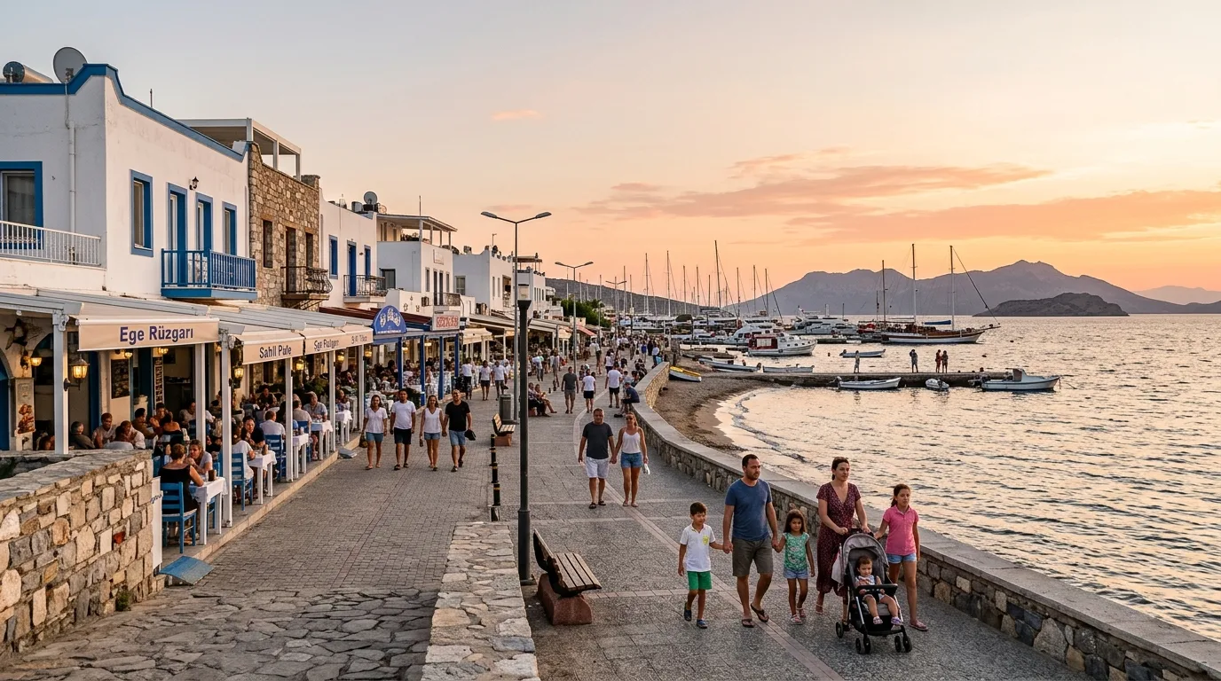 Traveler walking Turgutreis in Bodrum