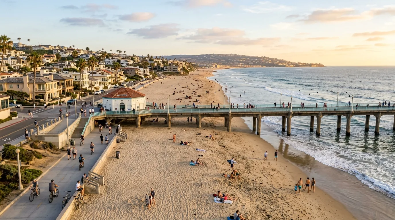Manhattan Beach pier and shoreline in Los Angeles