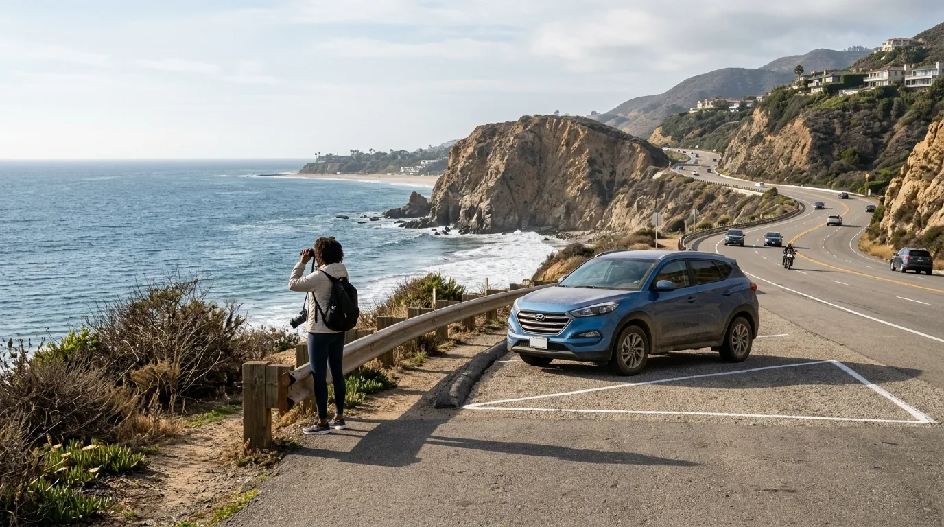 Rental car on Pacific Coast in Los Angeles