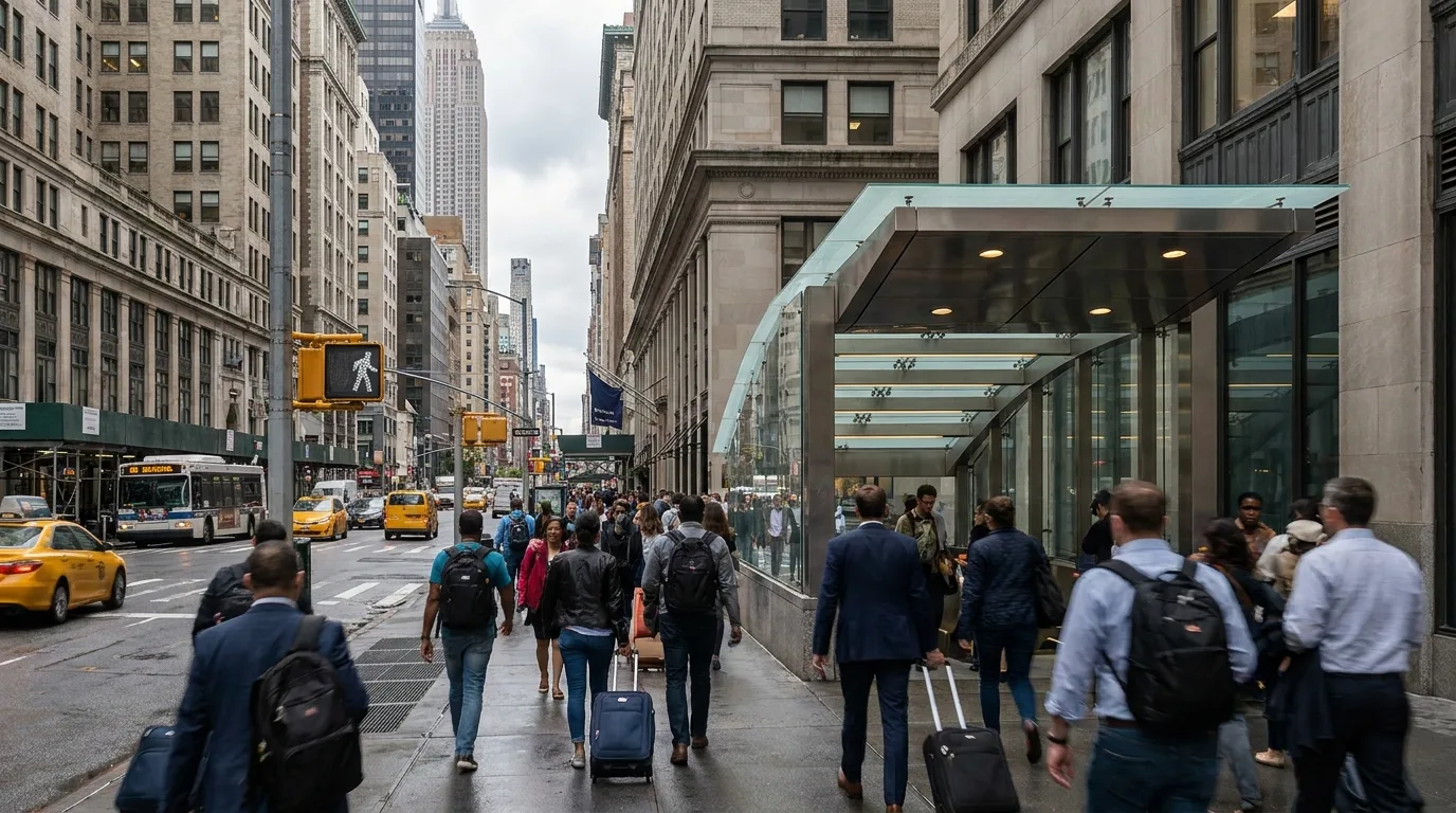 Travellers entering Manhattan in New York