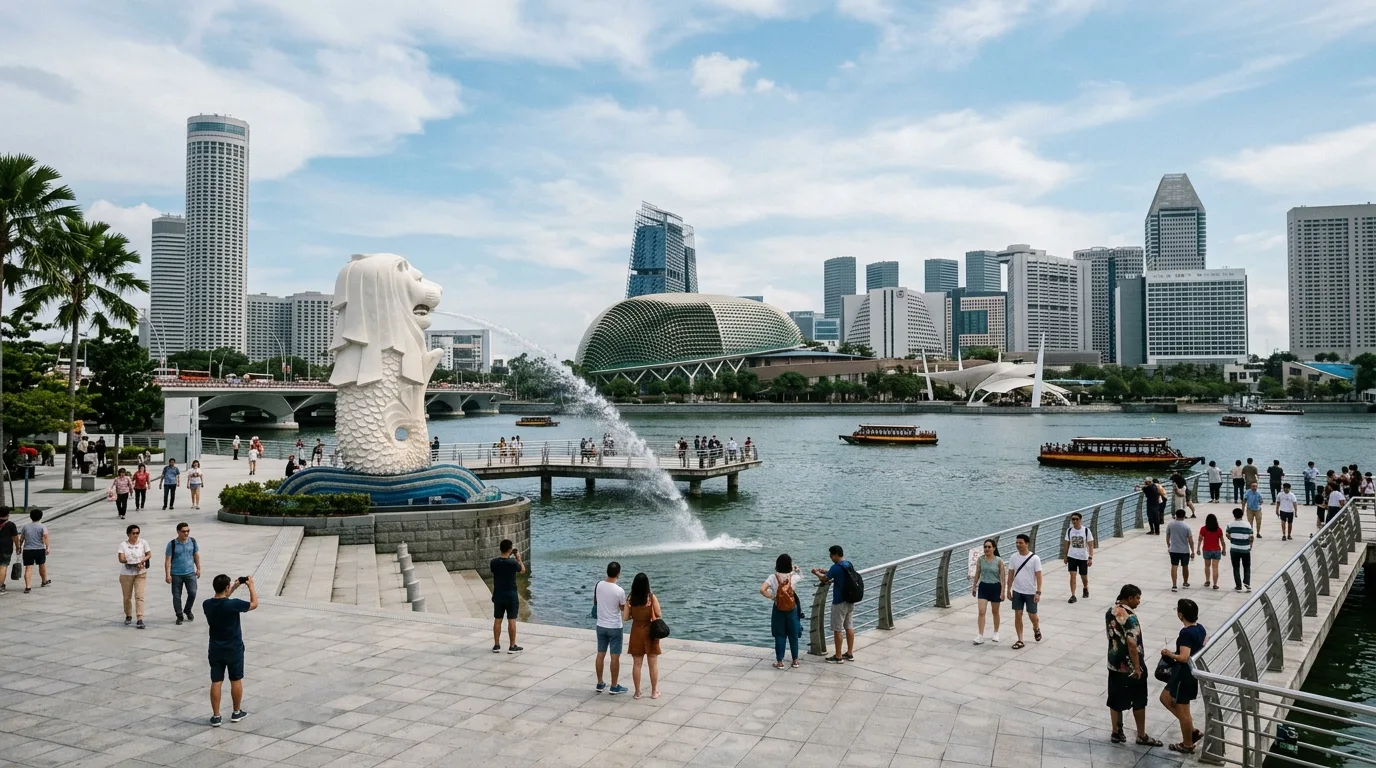 Merlion Park Singapore skyline view