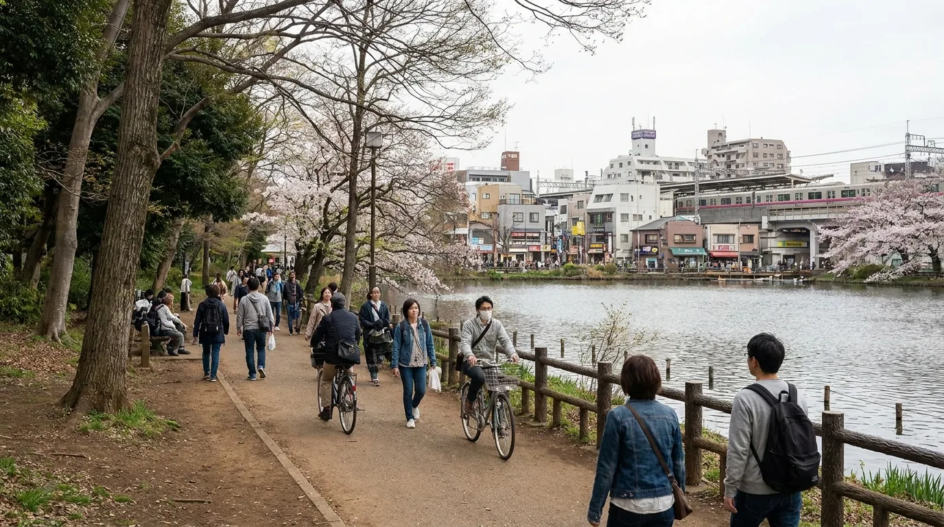 Traveler walking in Tokyo park