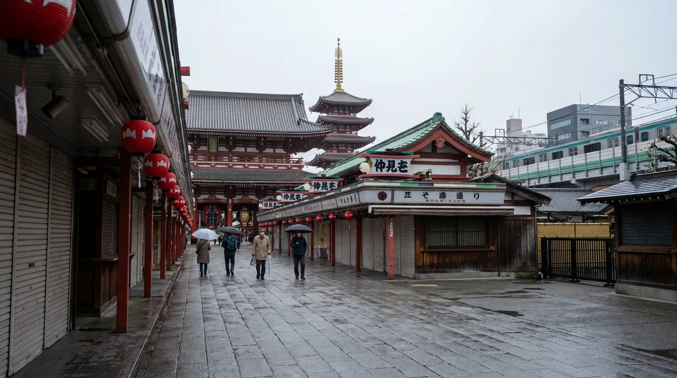 Visitors approaching Senso-ji in Tokyo