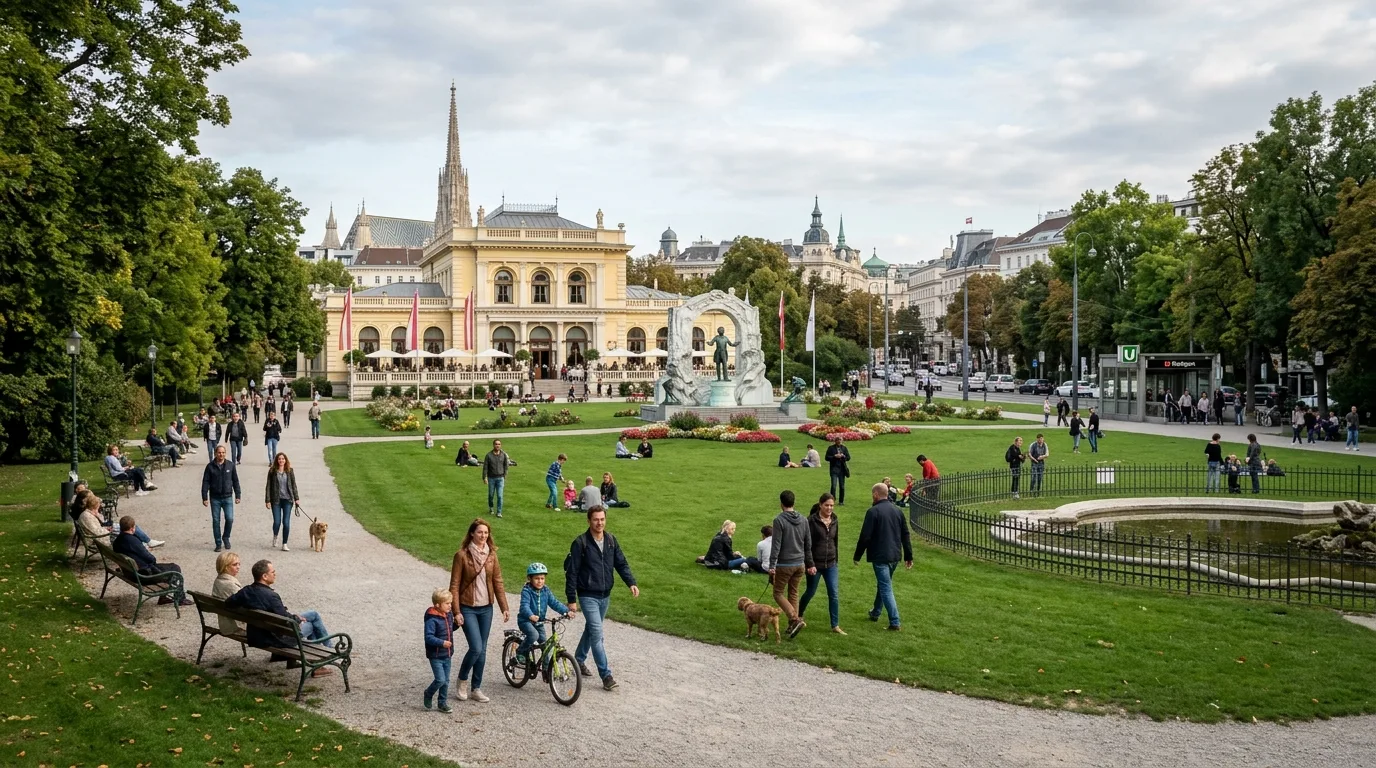 Family visiting Stadtpark in Vienna
