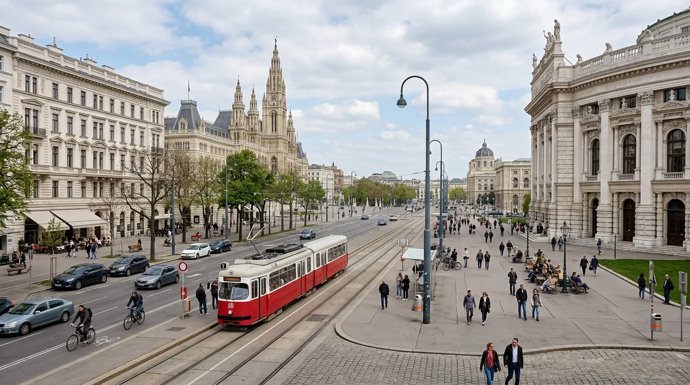 Tram passing historic in Vienna