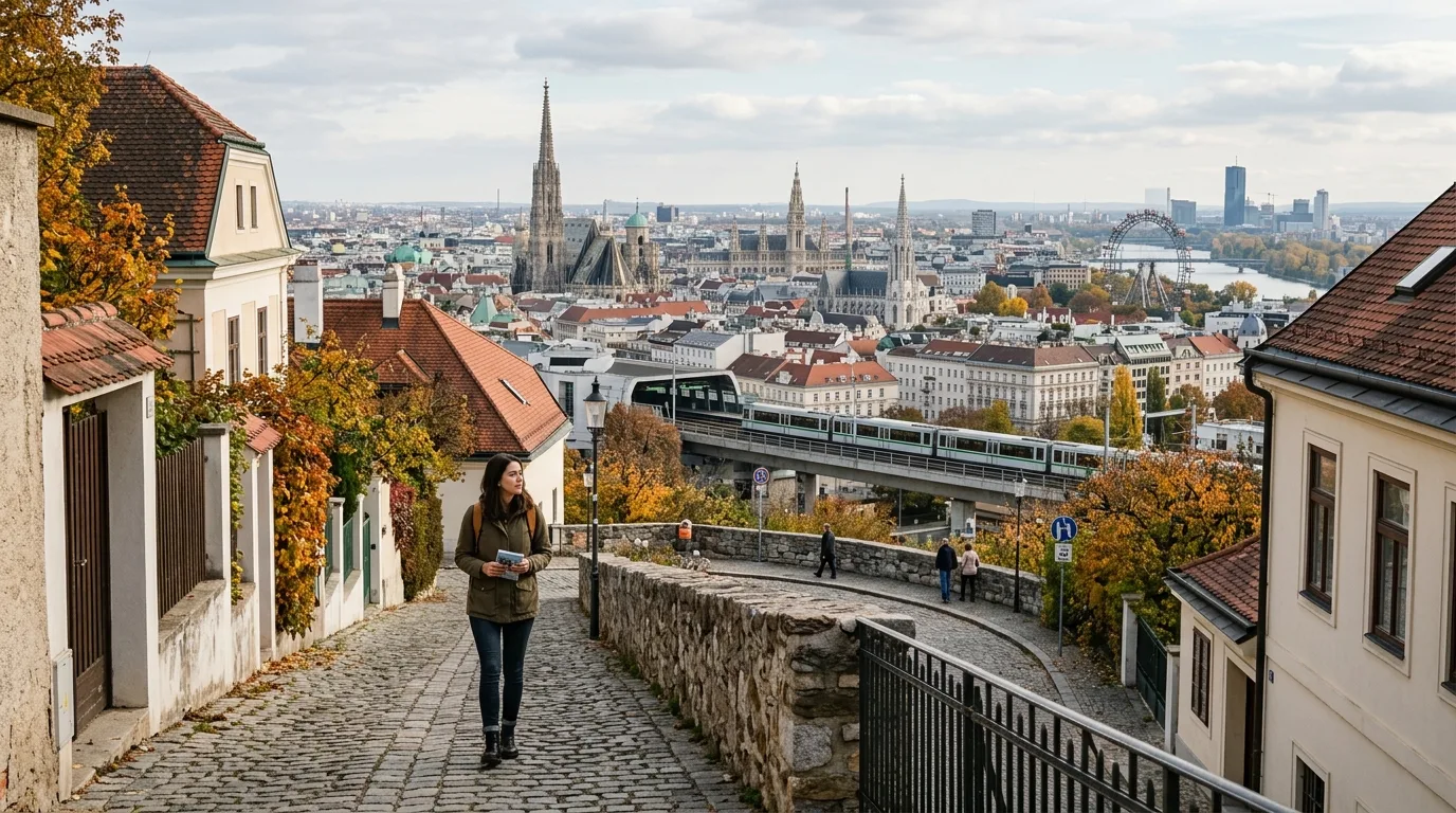 Traveler overlooking Vienna skyline