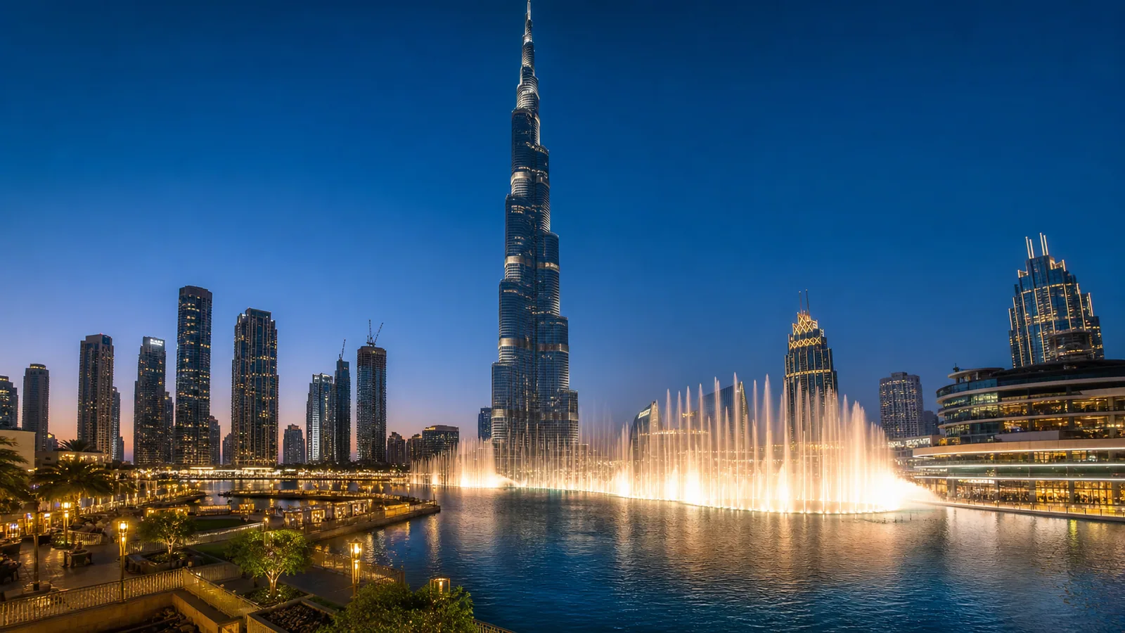 Burj Khalifa and Dubai Fountain viewed from Business Bay, Dubai