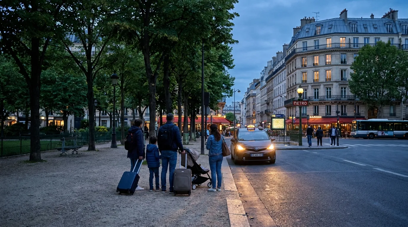 Family traveling in Paris park