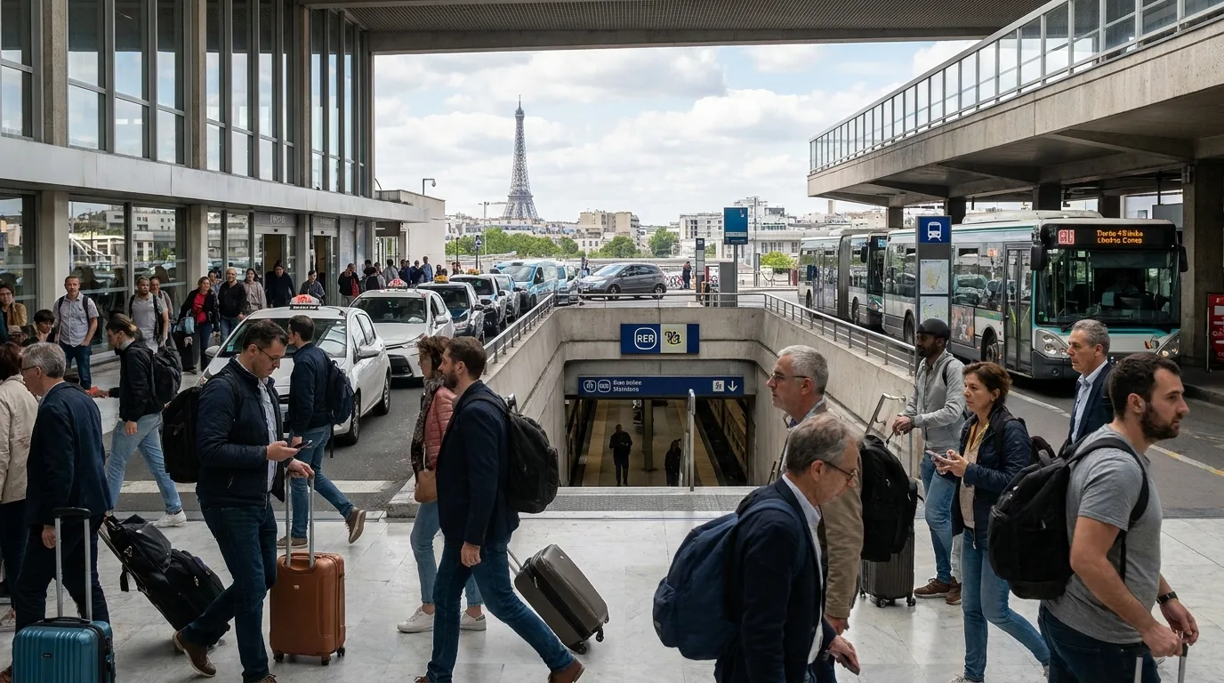 Travelers arriving at Paris airport