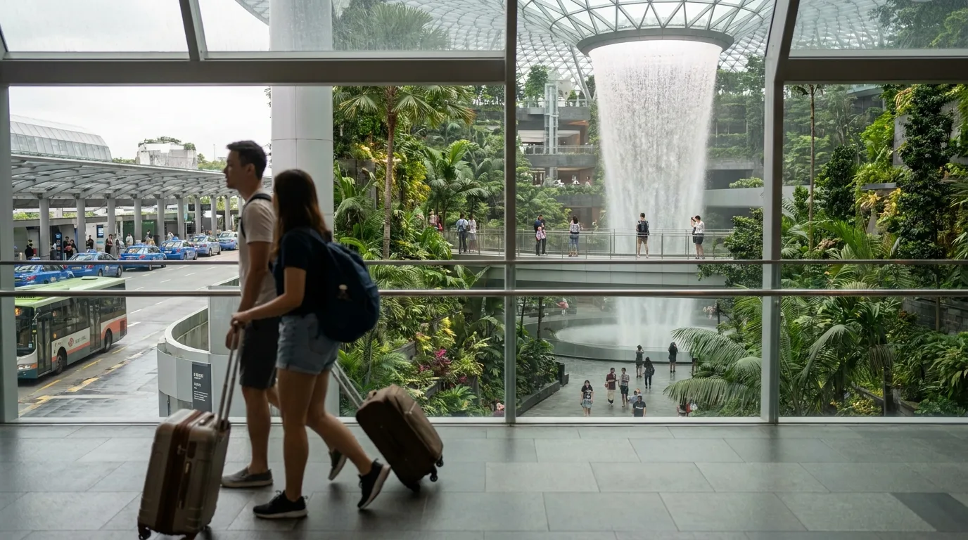 Traveler navigating airport to in Singapore