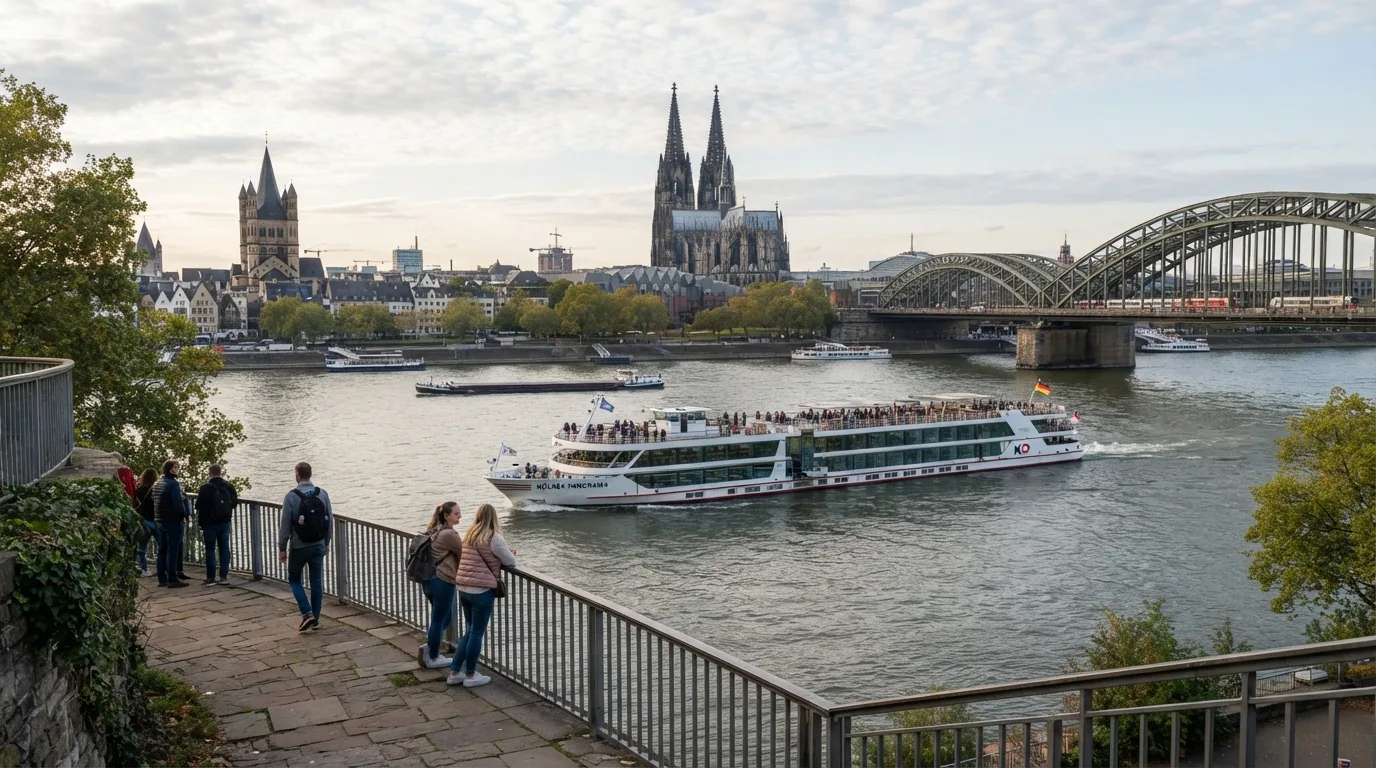 Rhine river cruise leaving Cologne in Germany
