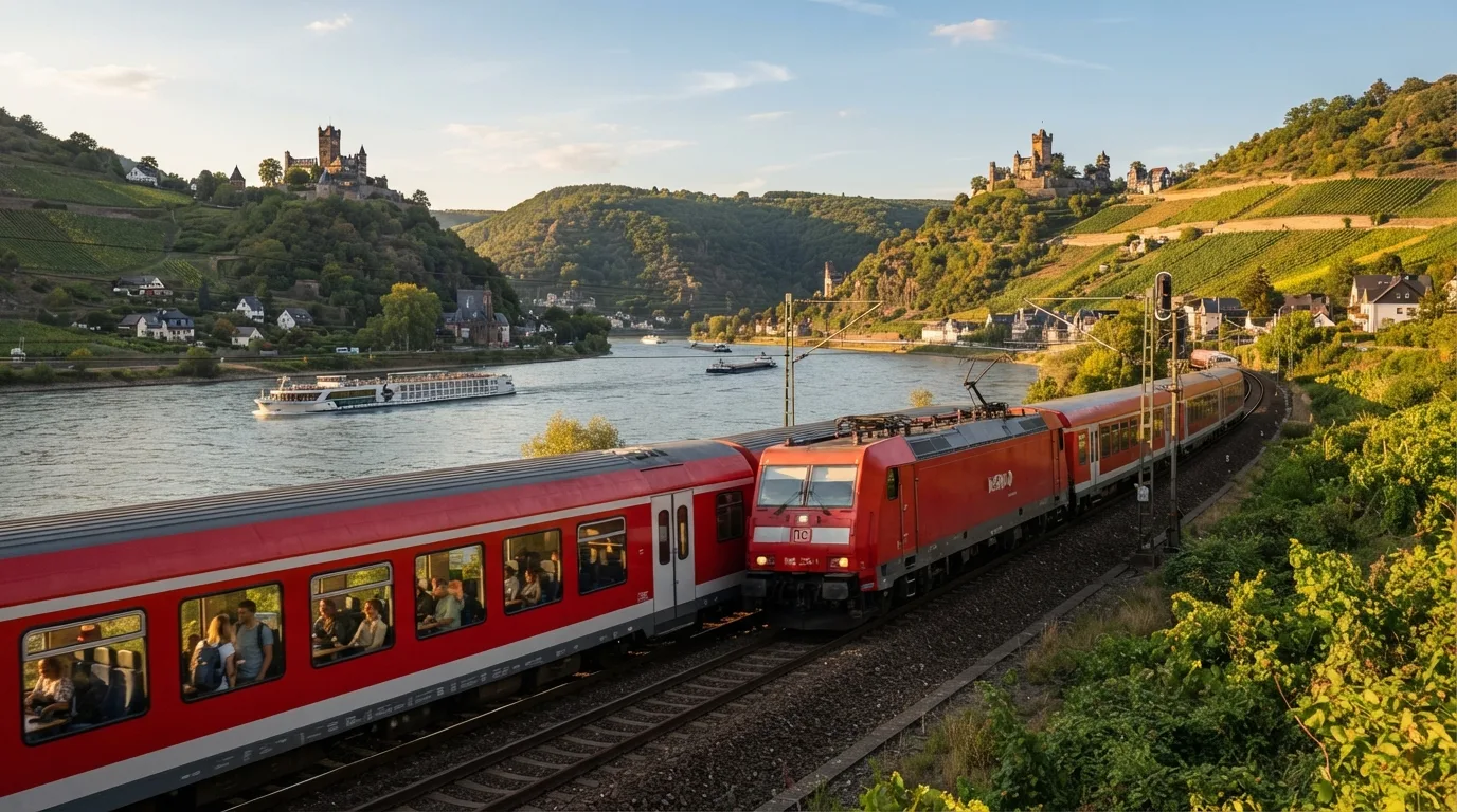Train riding along Rhine Valley in Germany