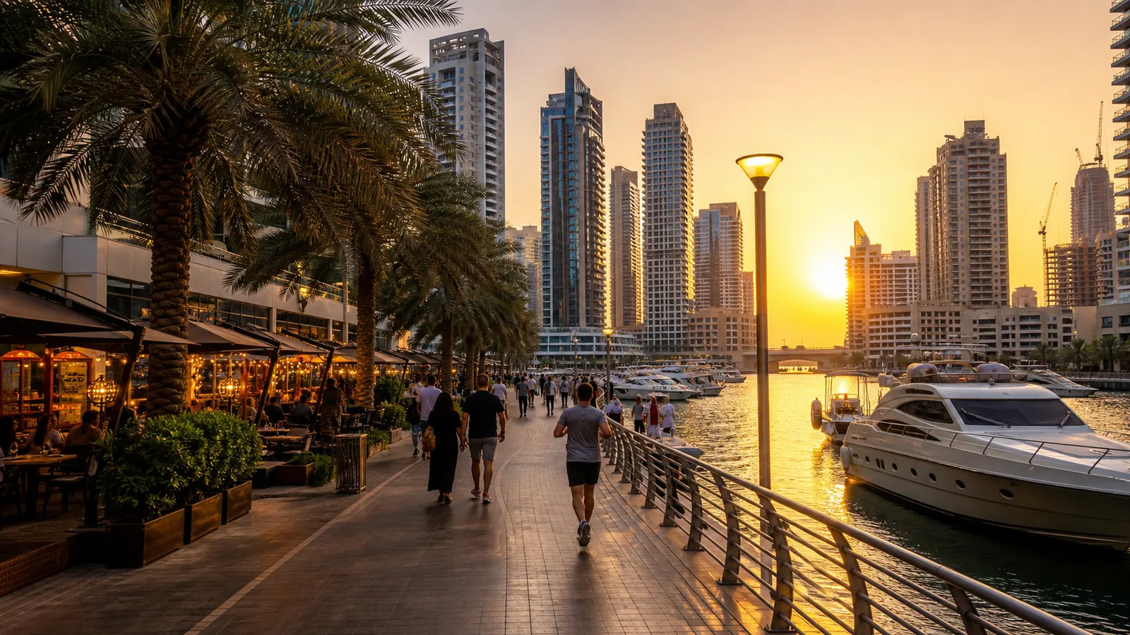 Dubai Marina Walk at sunset