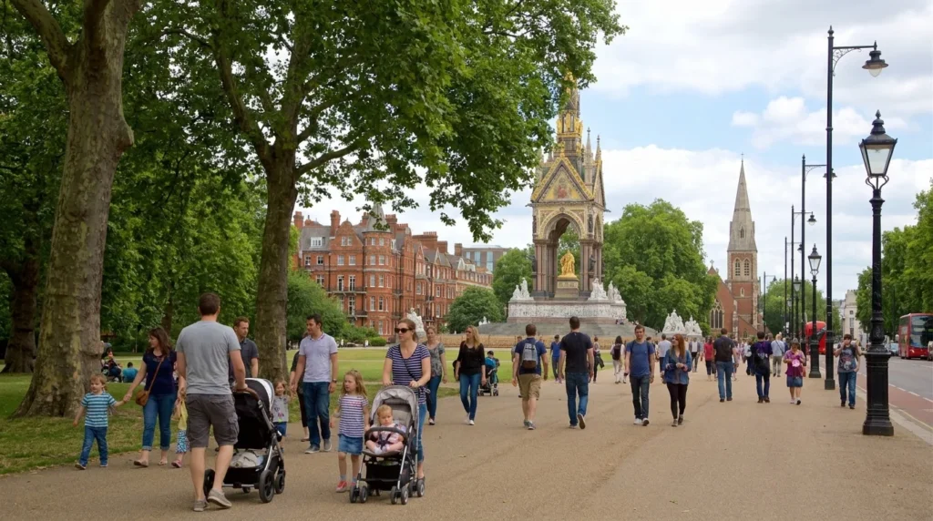 Families visiting Kensington in London