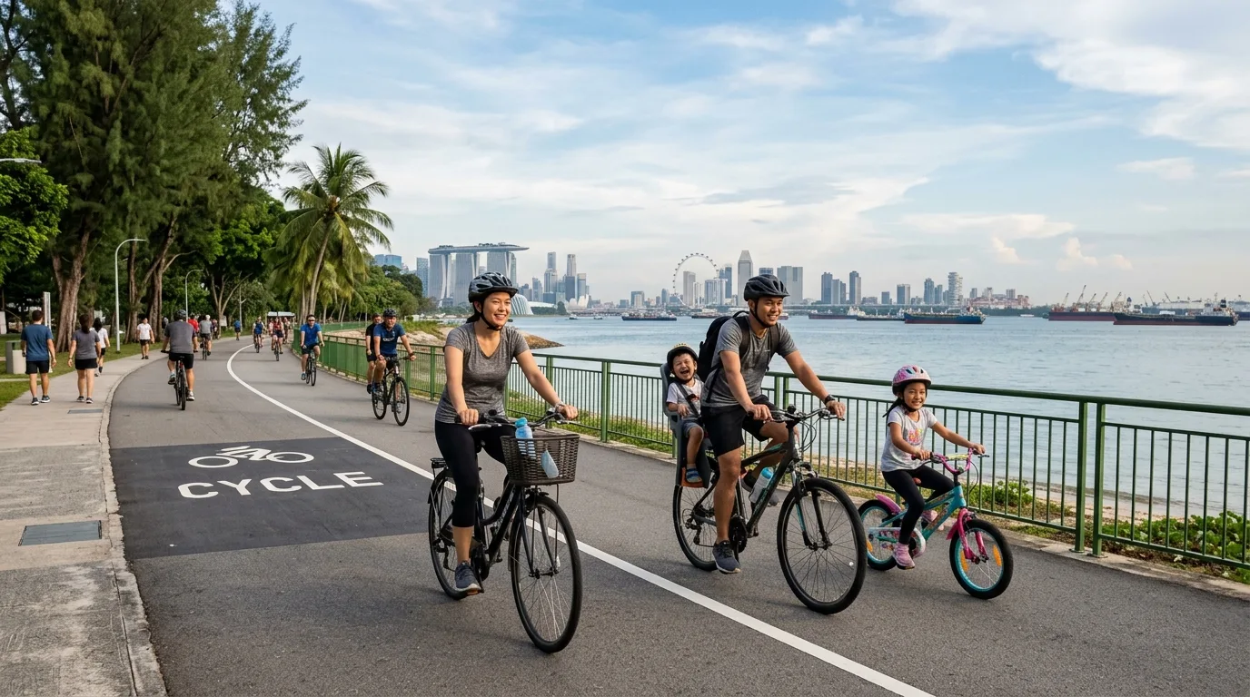 Cycling along East Coast Park in Singapore