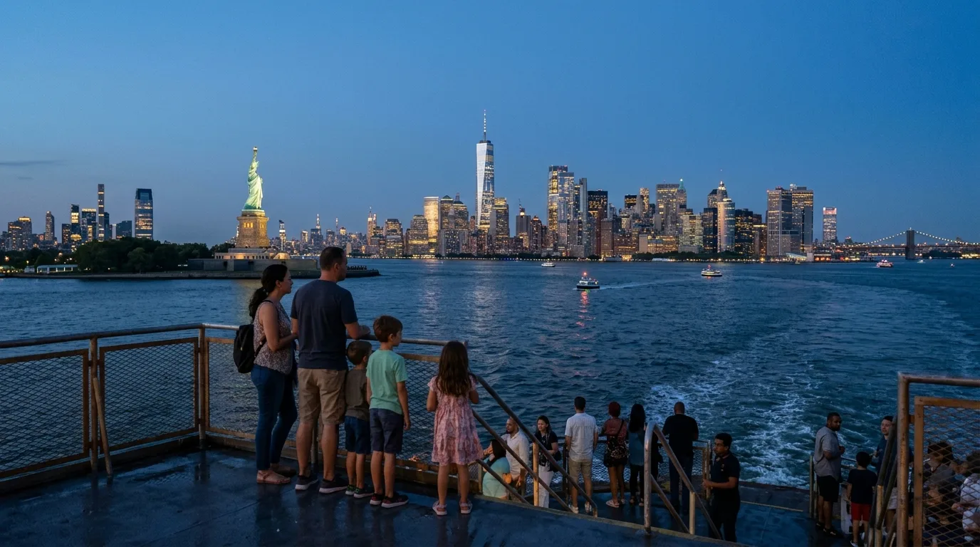 Manhattan skyline from ferry in New York
