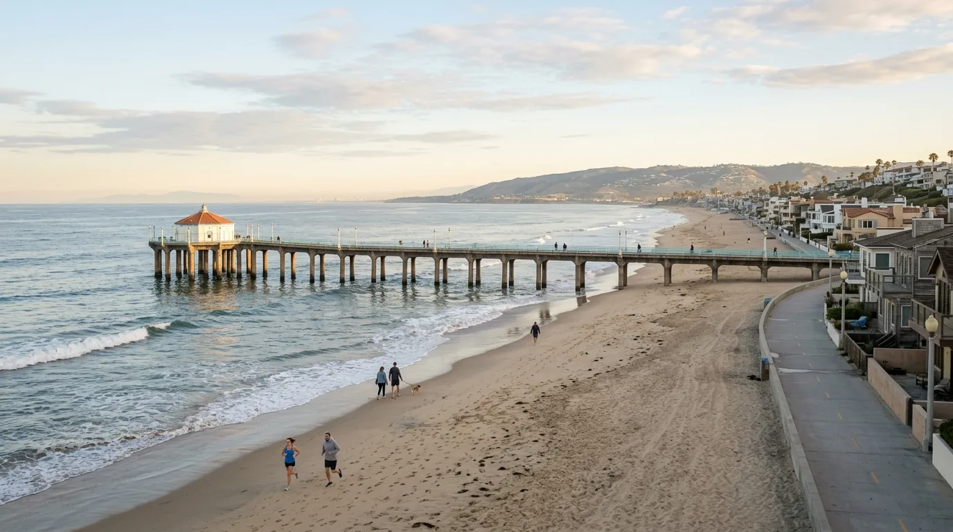 Manhattan Beach pier and shoreline in Los Angeles
