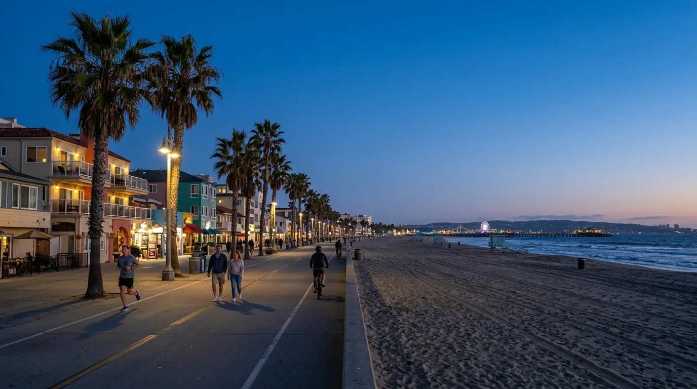 Travelers walking Venice Beach in Los Angeles