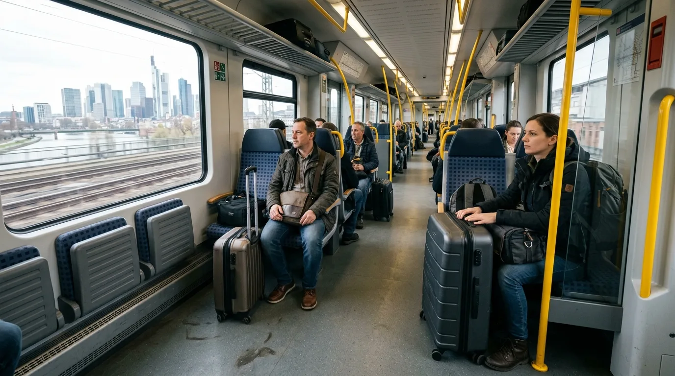 Travelers in train interior in Germany