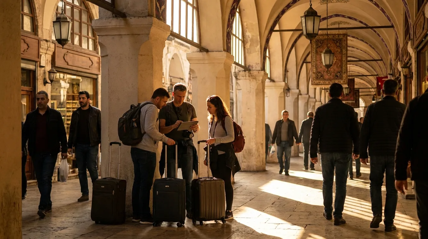 People visiting Grand Bazaar arcade in Istanbul