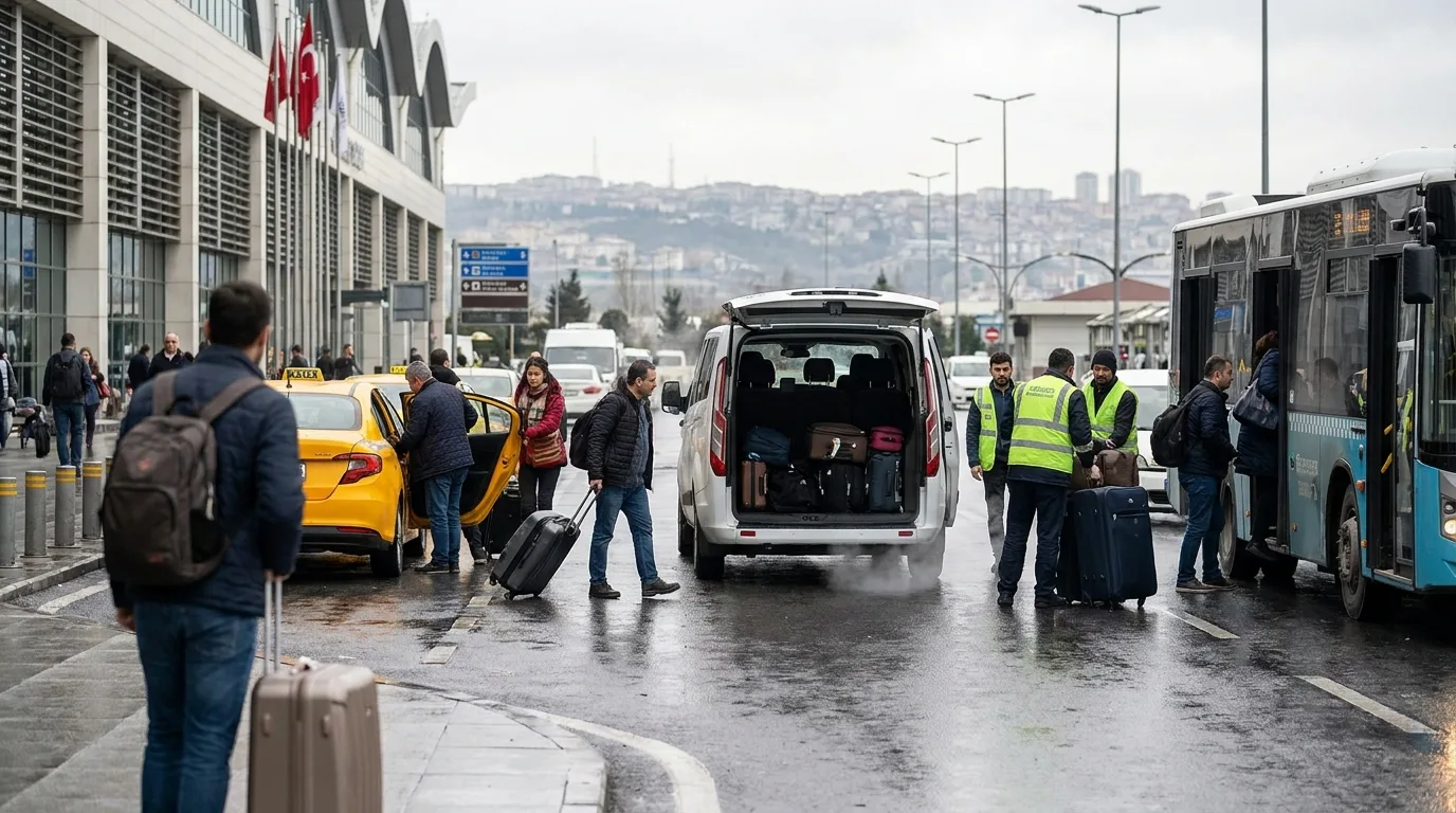 Travelers handling luggage at in Istanbul