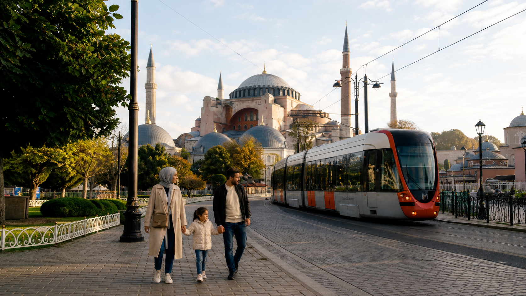 Hagia Sophia and the T1 tram in Sultanahmet, Istanbul