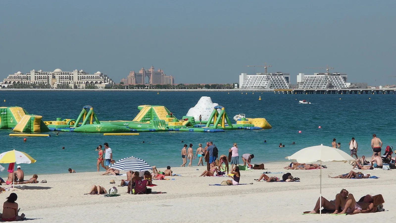 JBR public beach with the Palm Jumeirah skyline