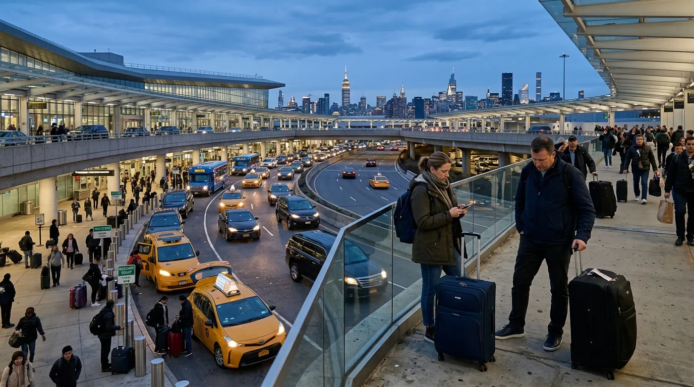 Traveler arriving at airport in New York